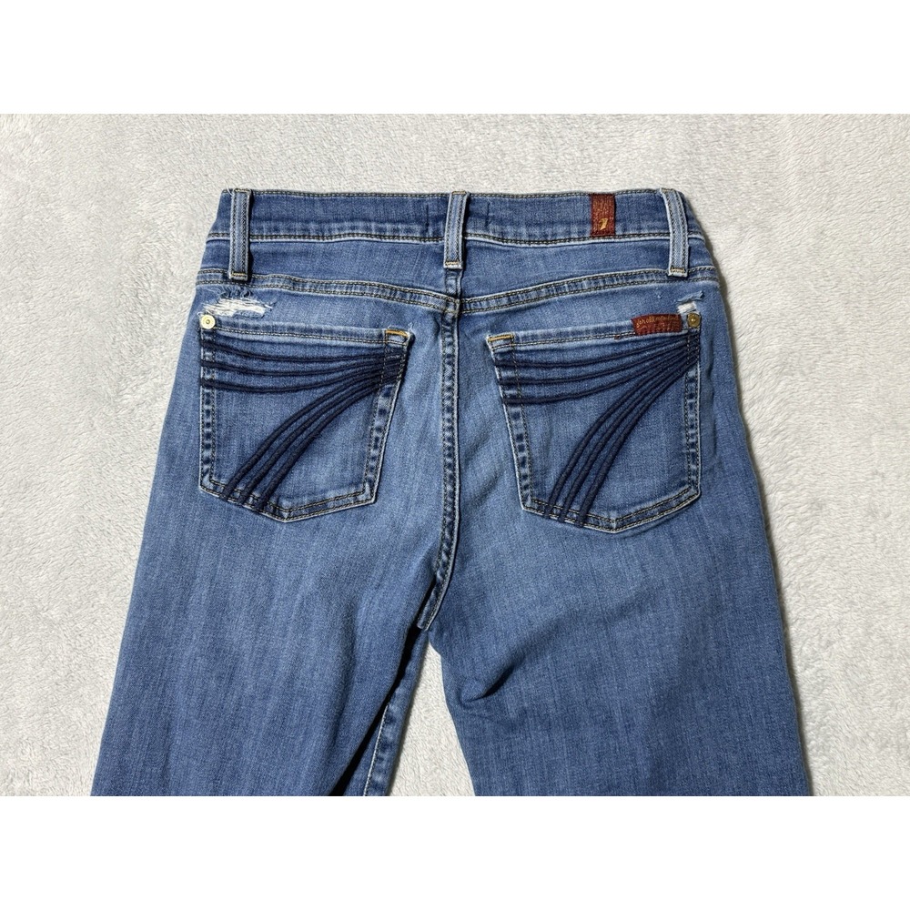 7 For All Mankind Jeans Womens 27 Blue Dojo Trouser Flare Mid Rise Distressed